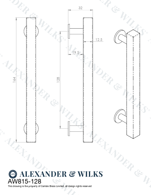Alexander & WilksSquare T-Bar Cupboard Pull Handle AW815-128-DBZ