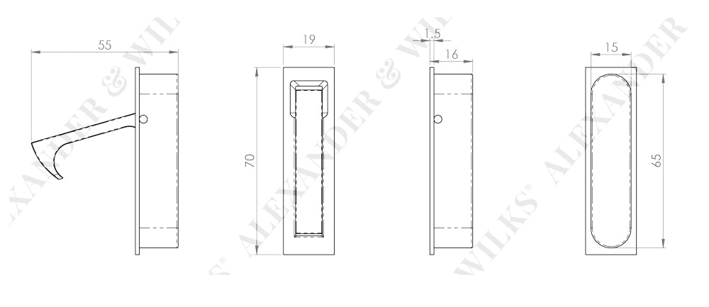 Alexander and Wilks Square Sliding Door Edge Pull - Available in Various Finishes