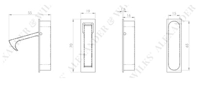 Alexander and Wilks Square Sliding Door Edge Pull - Available in Various Finishes
