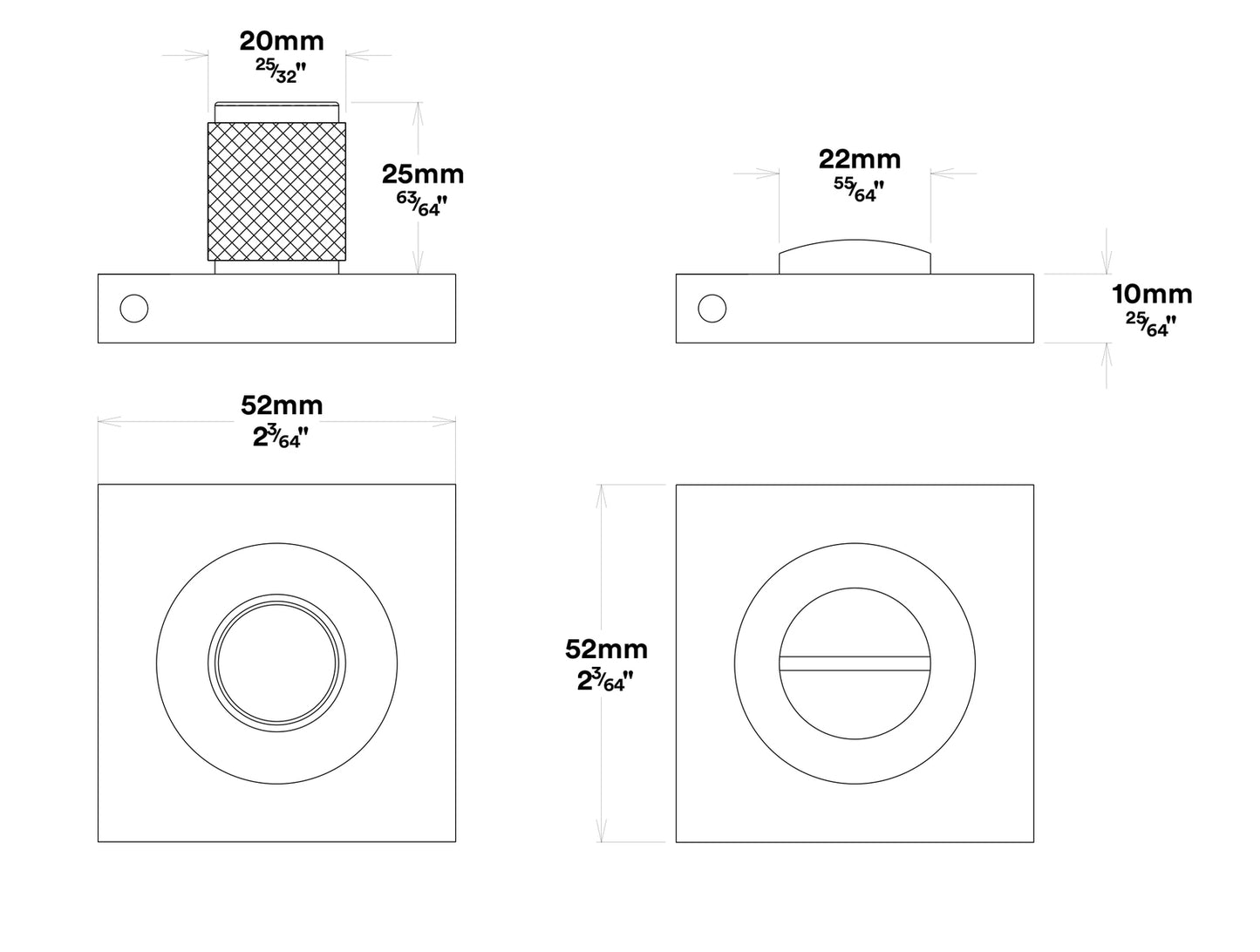 Iver Brunswick Privacy Turn Square Concealed Fix 52mm - Available in Various Finishes