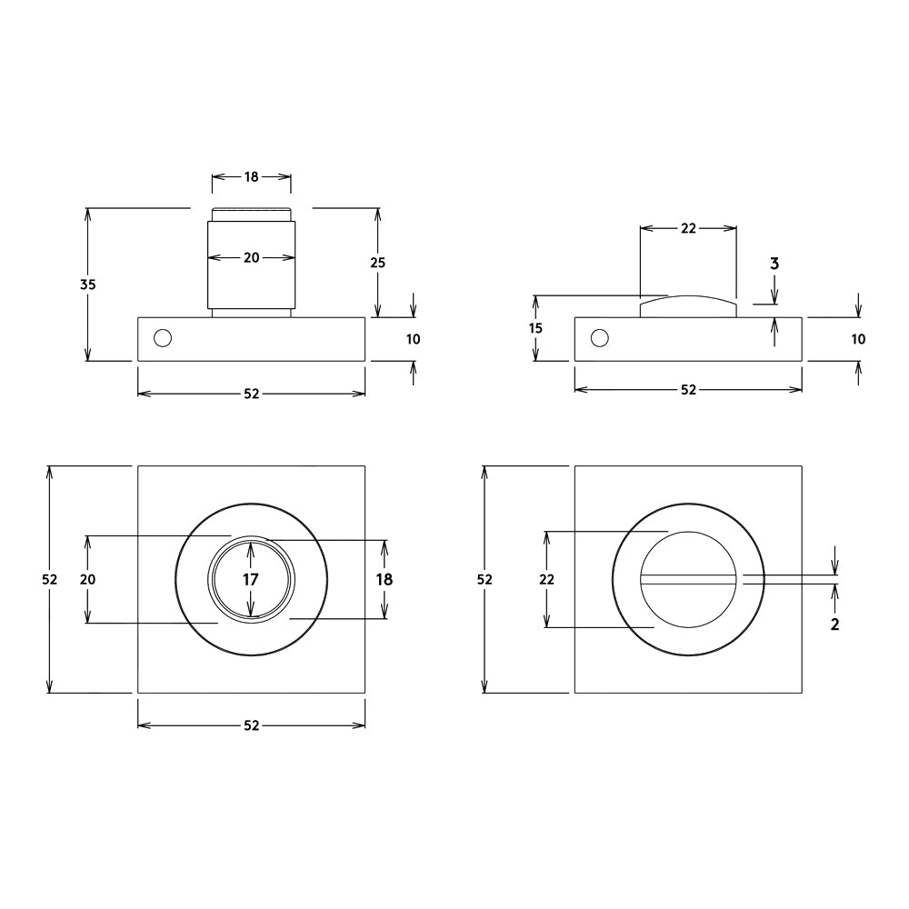 Iver Berlin Privacy Turn Square 52mm - Available in Various Finishes