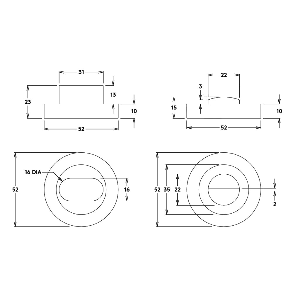 Iver Bronte Privacy Turn Round Concealed Fix 52mm - Available In Various Finishes
