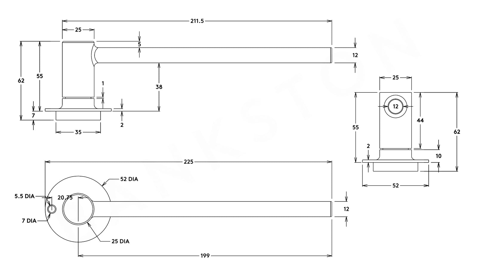 Bankston Edition Office Lever 01 on Round Rose 52mm Patinated Bronze 21673