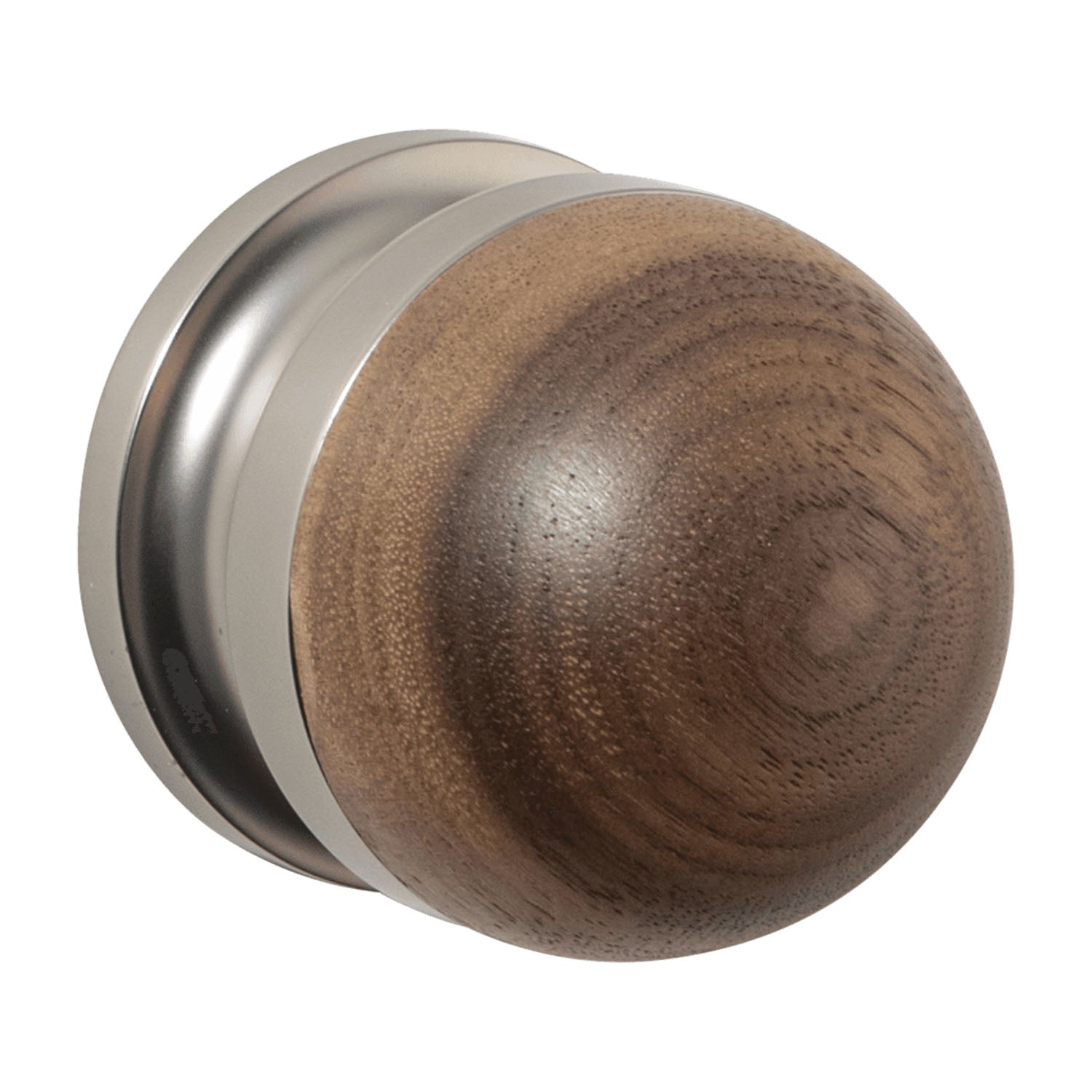 Bankston H02 Knob on Rose Civilian Hemispheres 57mm Walnut Smooth Nickel 30203