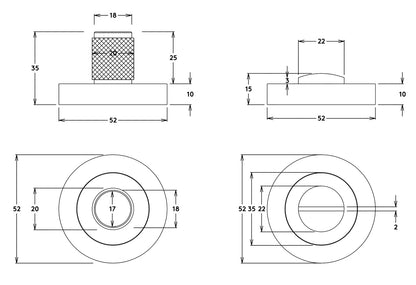 Iver Brunswick Privacy Turn Round Concealed Fix 52mm - Available in Various Finishes