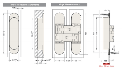 Bellevue Ceam Door Hinge 3D Invisible Wide Throw Concealed 85kg BAC1230S