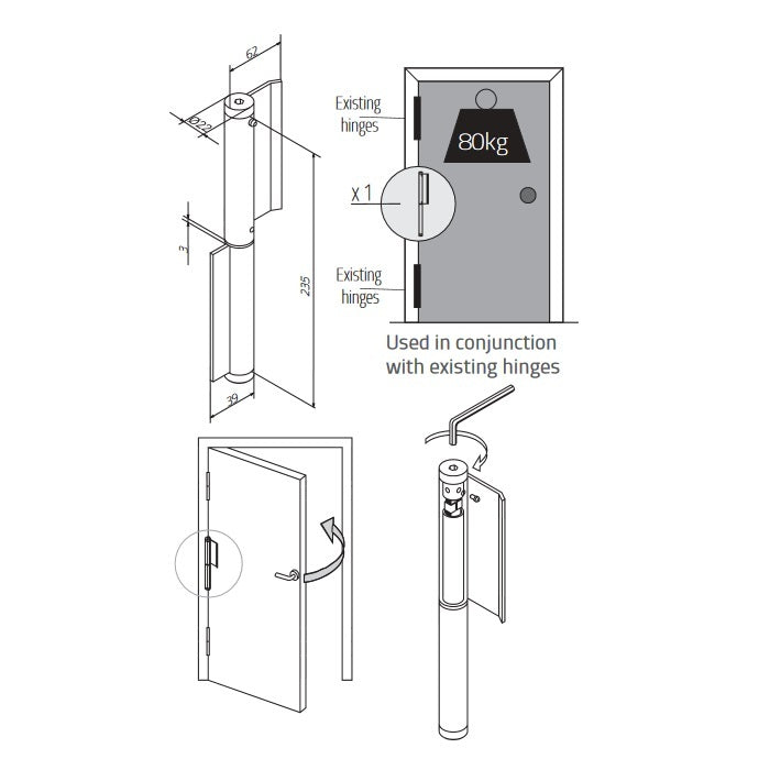 Bellevue Justor Push Flap Welding Spring Door Hinge BIPP 235mm 80kg