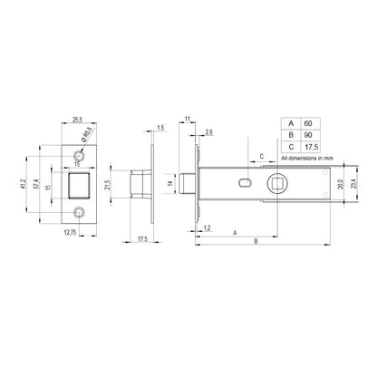 Bellevue Bonaiti Magnetic Privacy Latch BL002 60mm Backset