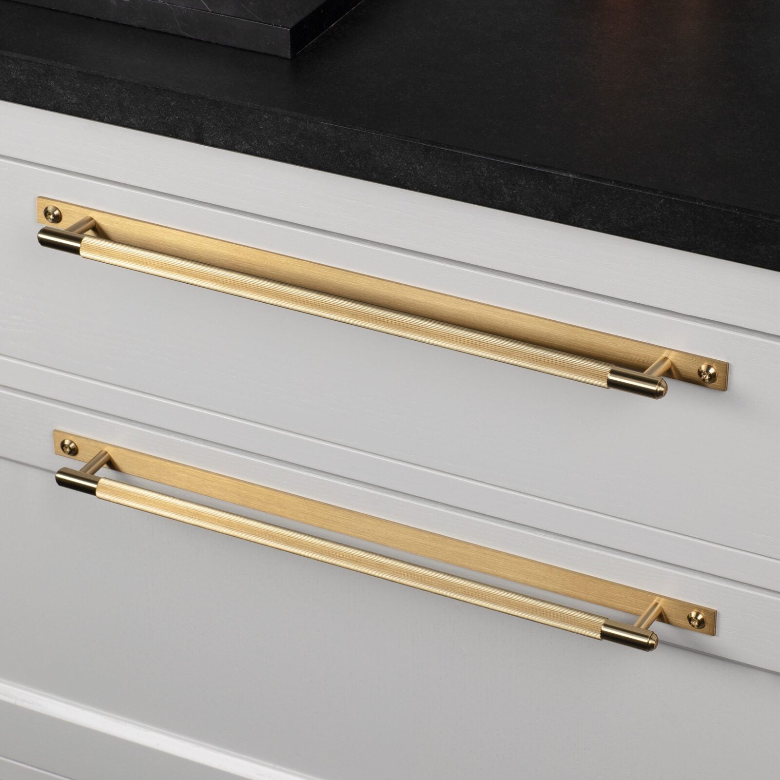 Buster and Punch Linear Cabinet Pull Bar Handle with Plate - Available in Various Finishes and Sizes