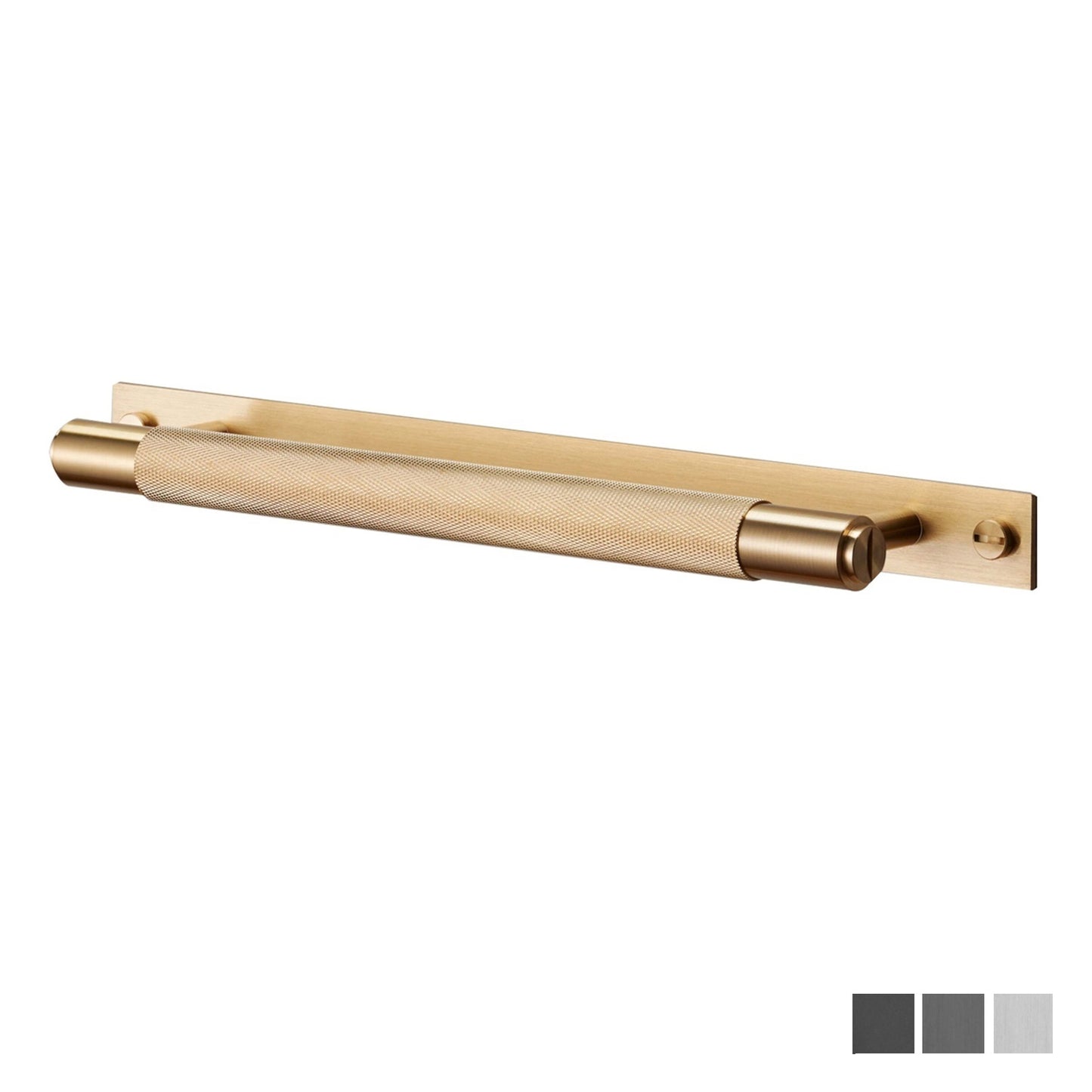 Buster and Punch Cabinet Cross Knurled Pull Bar Handle on Backplate