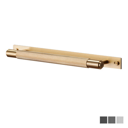 Buster and Punch Cabinet Cross Knurled Pull Bar Handle on Backplate