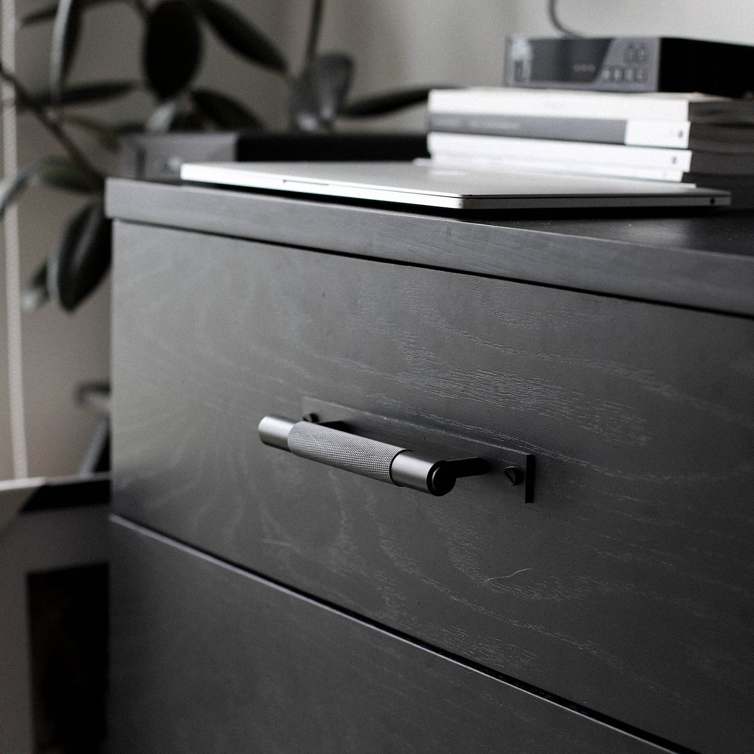 Buster and Punch Cabinet Cross Knurled Pull Bar Handle on Backplate