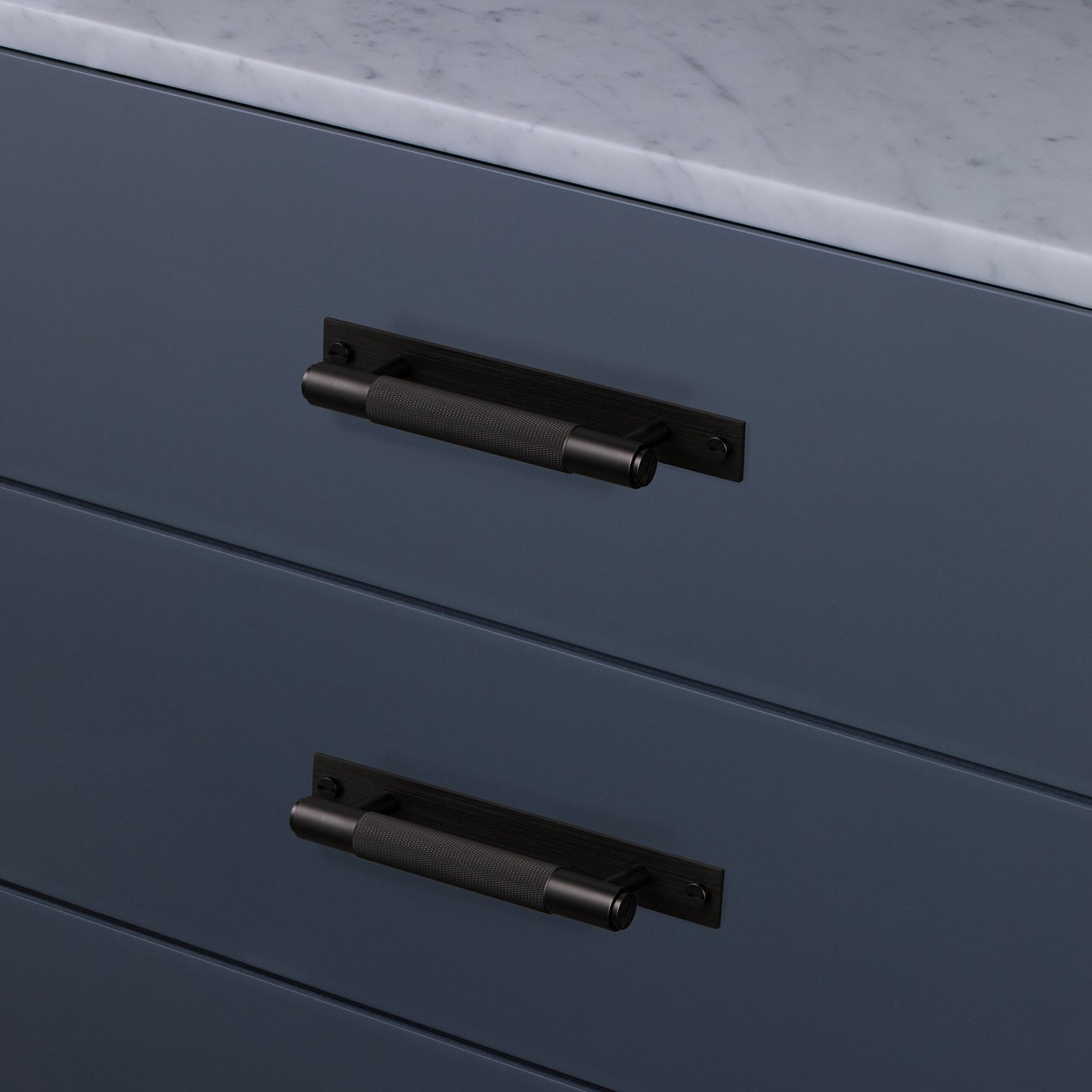 Buster and Punch Cabinet Cross Knurled Pull Bar Handle on Backplate