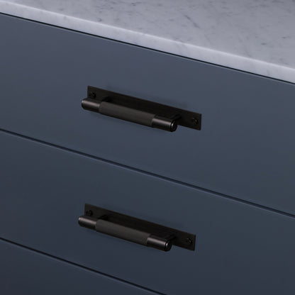 Buster and Punch Cabinet Cross Knurled Pull Bar Handle on Backplate