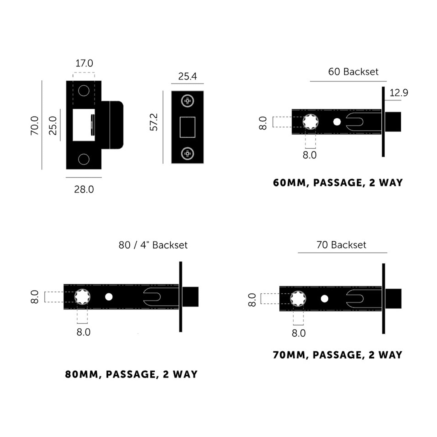 Buster and Punch Passage Tubular Latch - Available in Various Finishes and Sizes