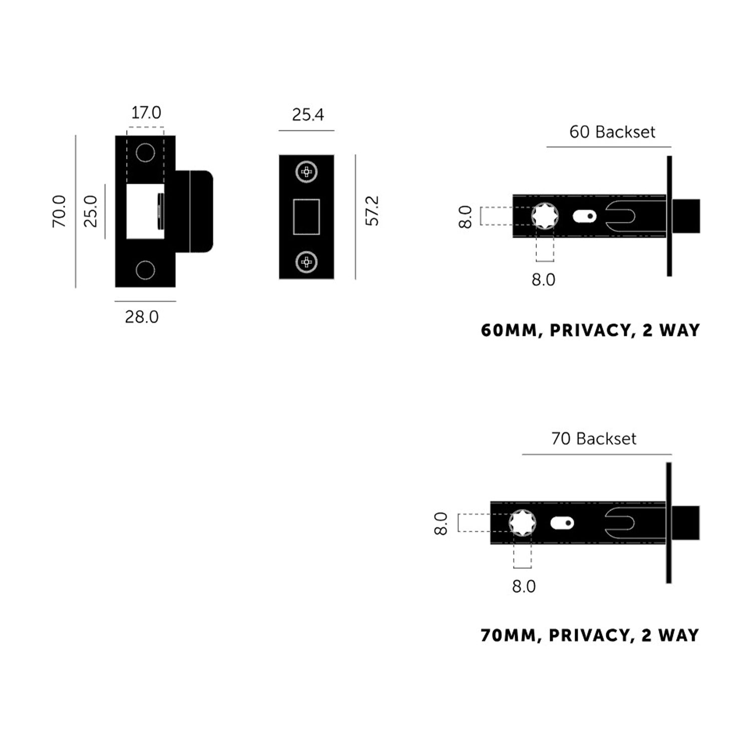 Buster and Punch Privacy Tubular Latch - Available in Various Finishes and Sizes