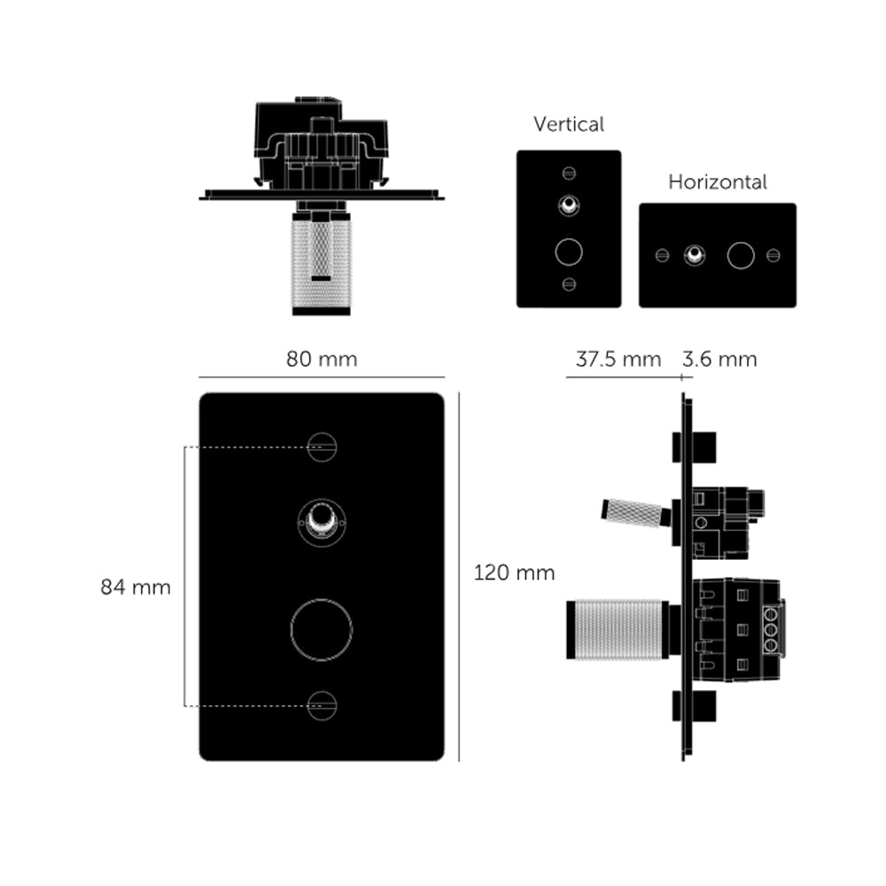 Buster & Punch 2G Toggle + Dimmer Vertical Cross - Available in Various Finishes|BPZMK024571|BPZMK054572|BPZMK454573|BPZMK074574|BPZMK144575