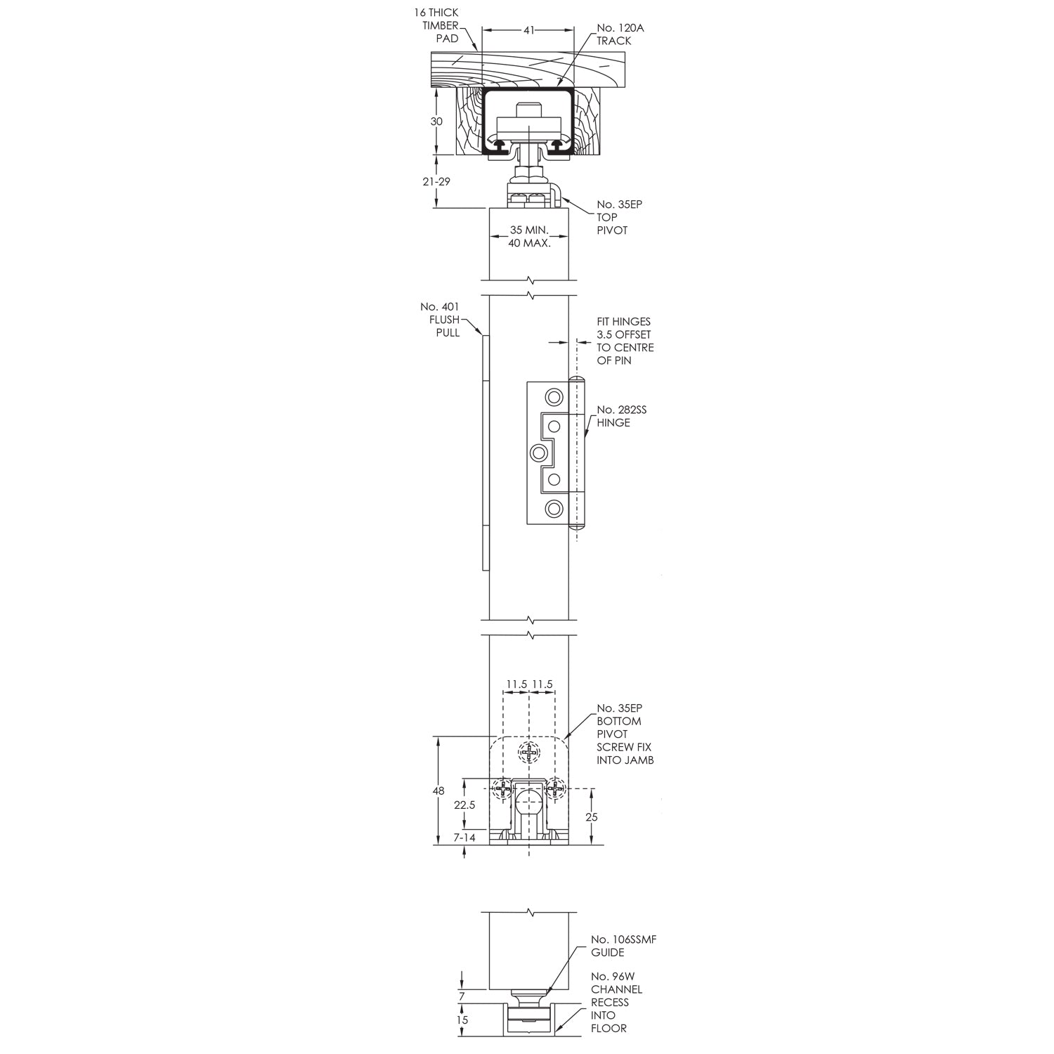 Brio Pivotfold 35 Door Folding Track System for Top Hung Interior Folding Partitions