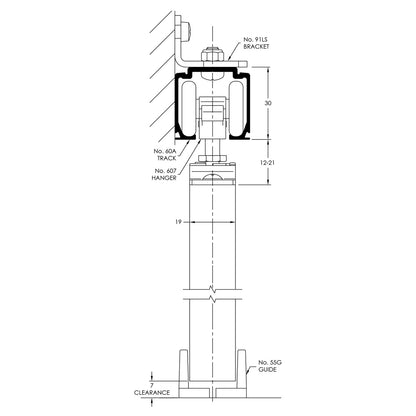 Brio Single Run 60 Door Track System for Top Hung Sliding Panels - Available in Various Function