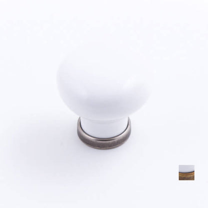 *DISCONTINUED* Castella Heritage Manor Kitchen Knob 30mm - Available in White/Pewter and  White/Antique Brass