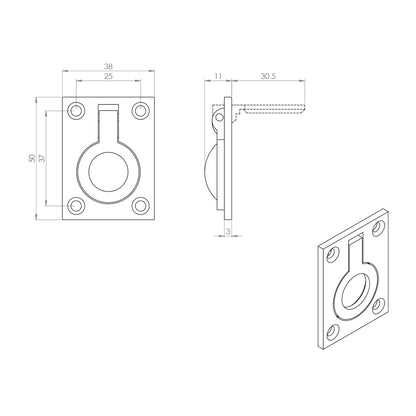 Carlisle Flush Ring Pull Polished Brass 50mm x 38mm FRP50