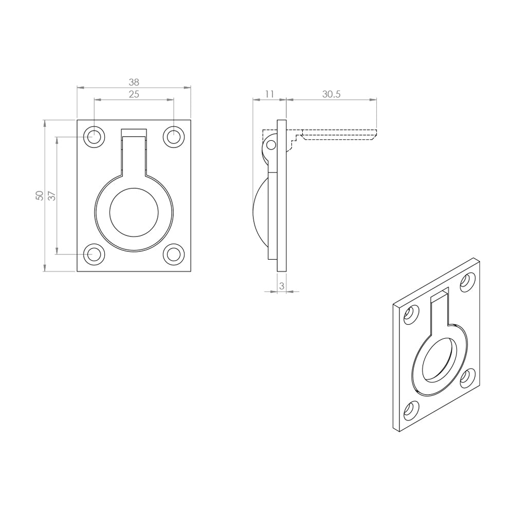 Carlisle Brass Flush Ring Pull 50mm Satin Chrome FRP50SC