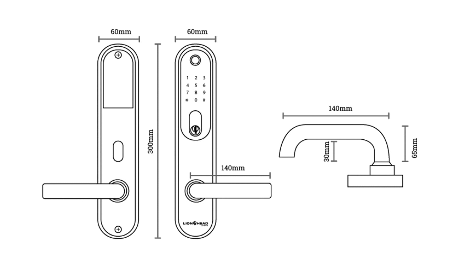 Lion Head Bondi Luxe DDS Compliant Digital Slimline Door Lock - Available in Black and Silver Finish