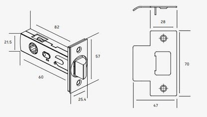 Dormakaba 2209 Privacy Latch 60mm Backset - Available in Satin Stainless & Black Finish