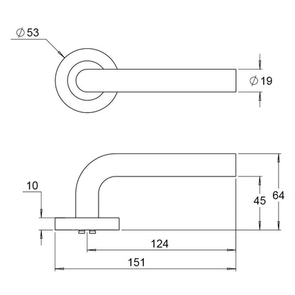 Dormakaba 4300/45T Urban Passage Door Lever Handle on Round Rose