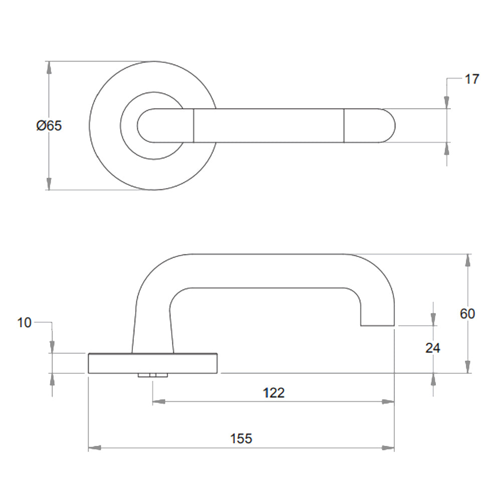 Dormakaba 8300/17 Vision Passage Door Lever Handle on Round Rose