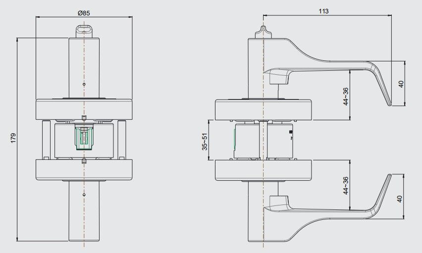 Dormakaba Door Lever Handle on Round Rose Fire Rated 70mm Satin Chrome