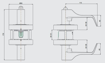 Dormakaba Door Lever Handle on Round Rose Fire Rated 70mm Satin Chrome
