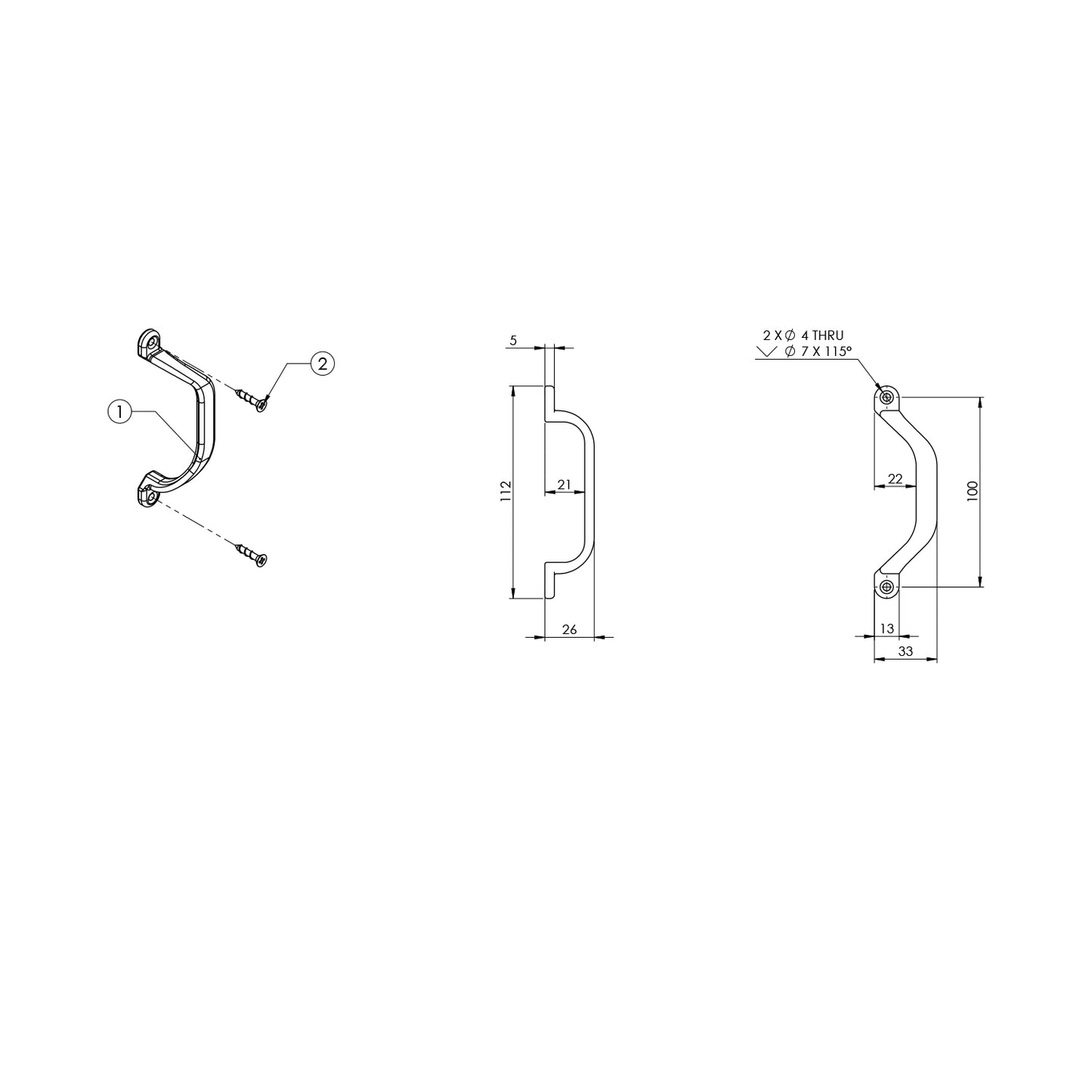 Emro Offset Pull Handle 135A - Available in Chrome Plated and Satin Powder Coated