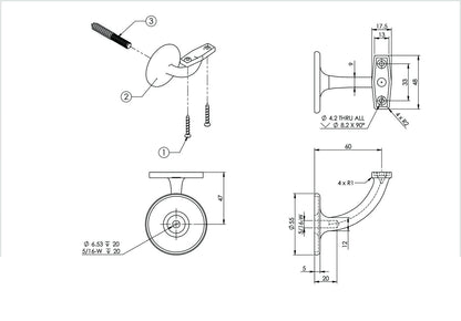Emro Stair Hand Rail Bracket Centre Concealed Fix - Available in Various Finishes