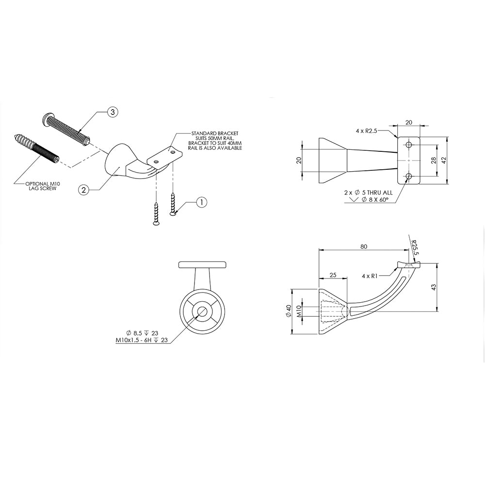 Emro Architectural Concealed Curved Top Bracket 4462 - Available in Various Finishes