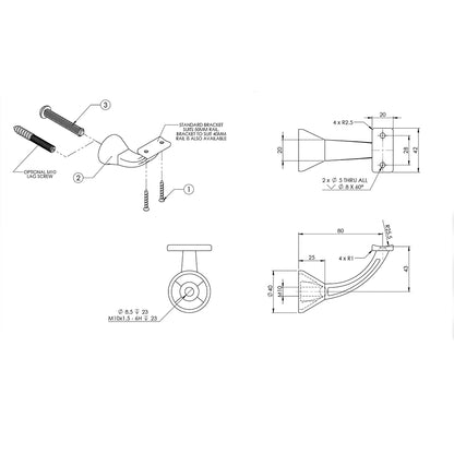 Emro Architectural Concealed Curved Top Bracket 4462 - Available in Various Finishes