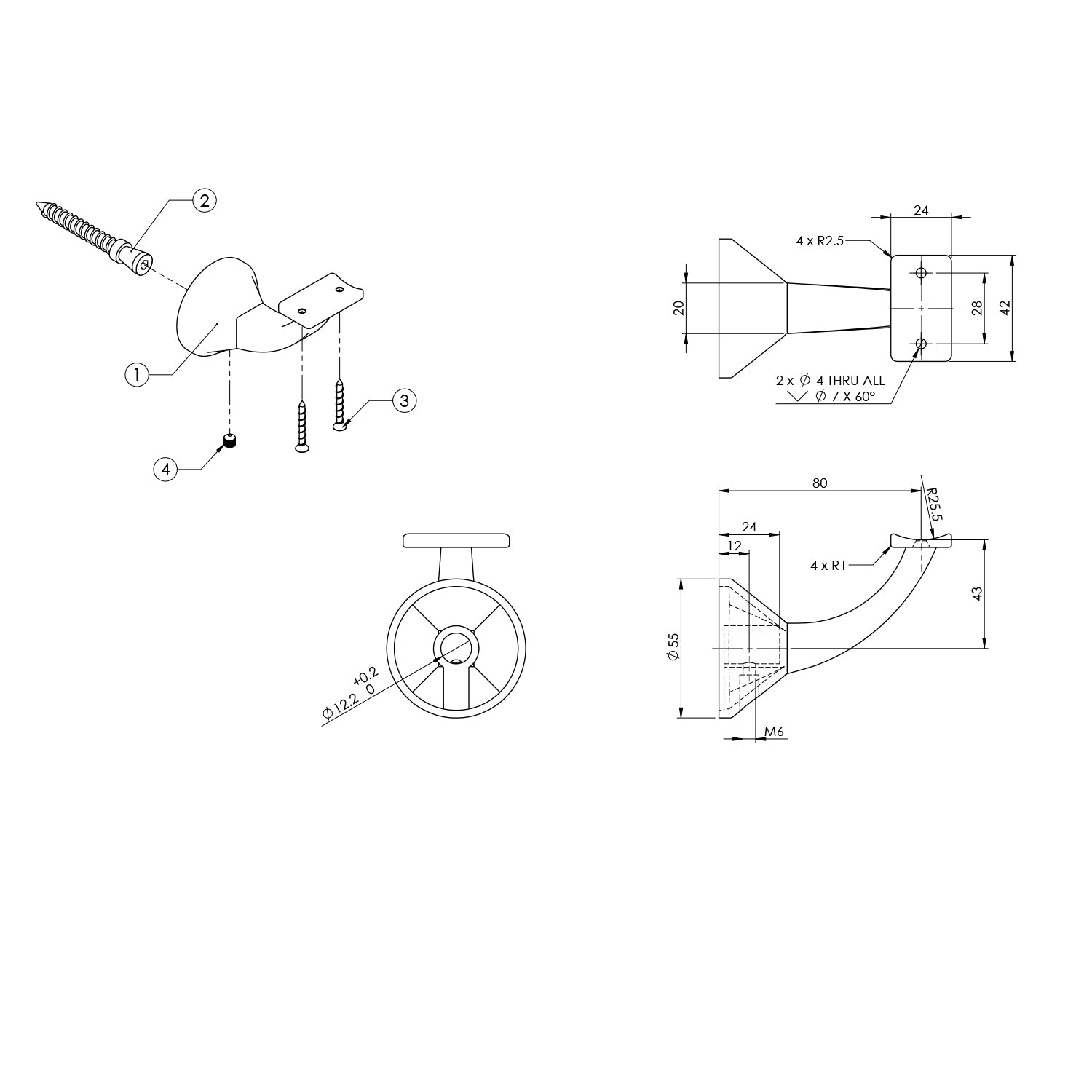 Emro Deluxe Concealed Stair Rail Curve Top Bracket 446CT - Available in Various Finishes
