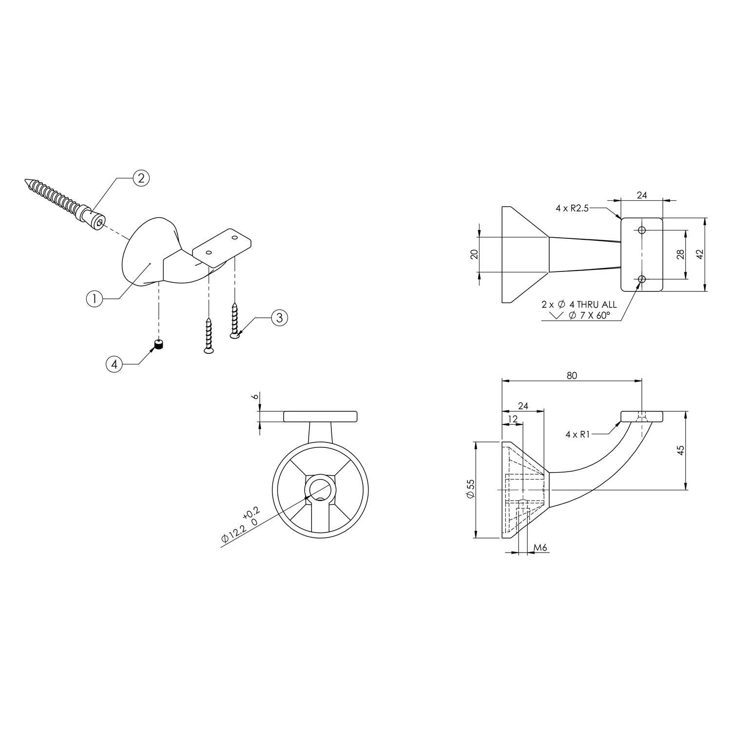 Emro Deluxe Concealed Flat Top Bracket 446FT - Available in Various Finishes