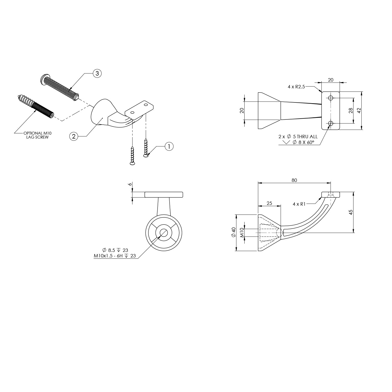 Emro Architectural Concealed Flat Top Bracket 4472 - Available in Various Finishes