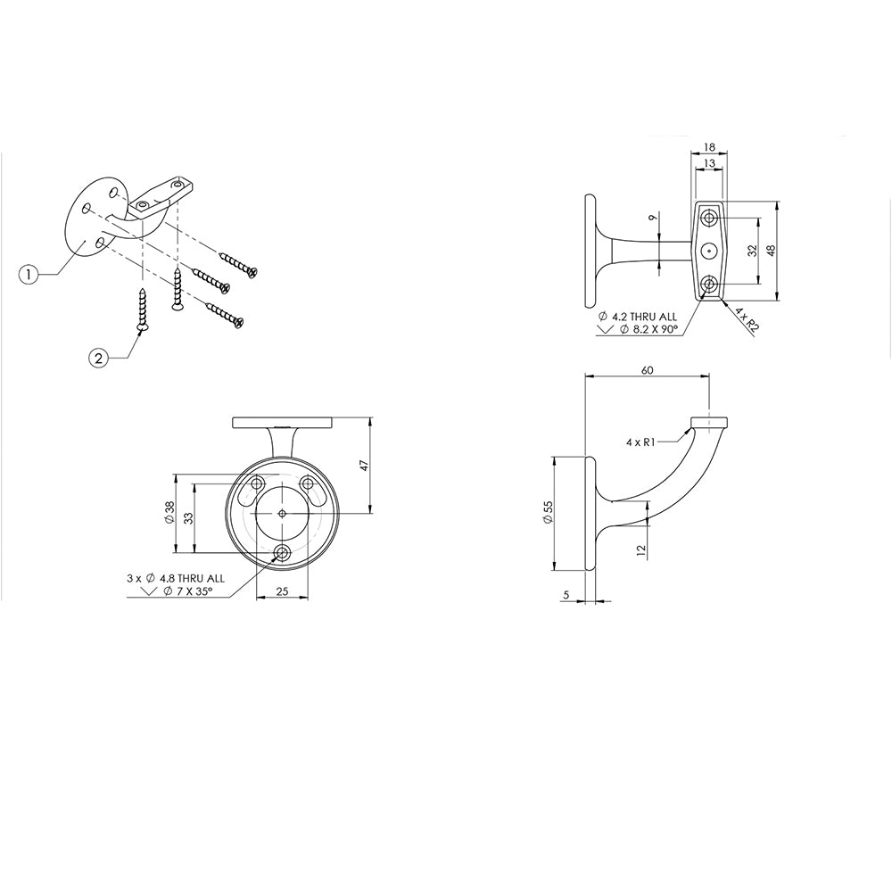 Emro Conventional Bracket 25mm 448 - Available in Various Finishes