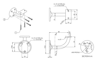 Emro Extended Bracket 25mm 449 - Available in Various Finishes