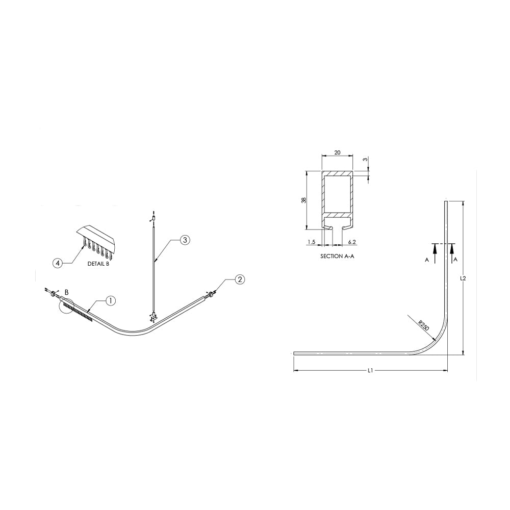 Emro Shower Track With Support and Hooks SCA1200 - Available in Clear Anodised and White Powder Coat