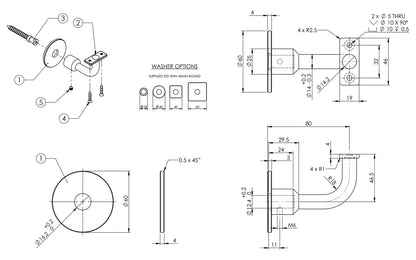 Emro Deluxe Handrail Bracket SS441 - Available in Various Finishes and Functions