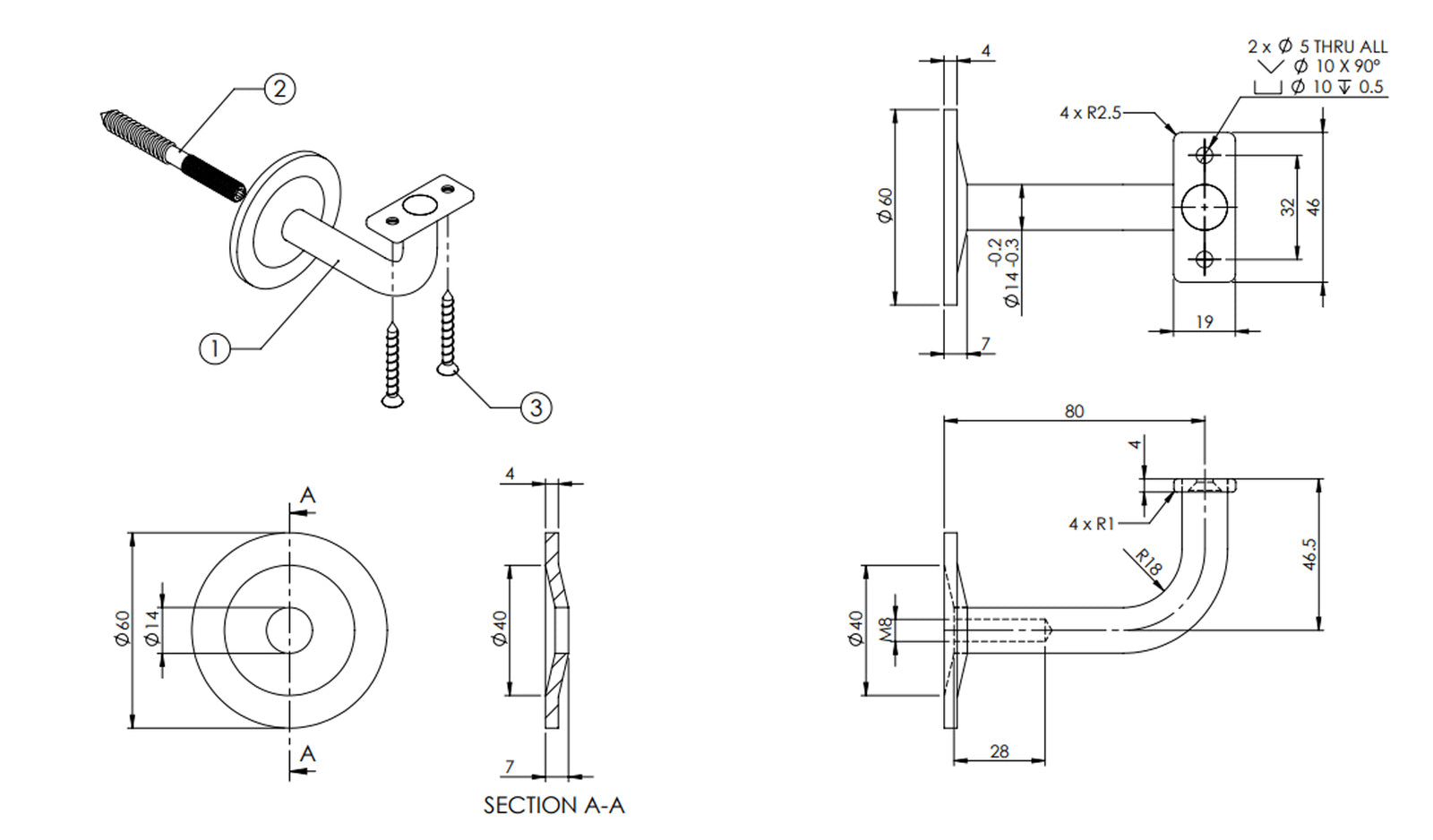 Emro Extended Concealed Flat Top Bracket 80mm Extension