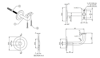 Emro Extended Concealed Flat Top Bracket 80mm Extension