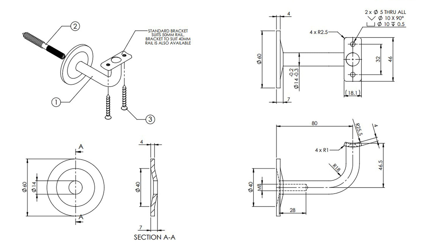 Emro Extended Concealed Curved Top Bracket 80mm Extension