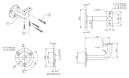 Emro Extended Exposed Flat Top Bracket 80mm Extension - Available in Various Finishes