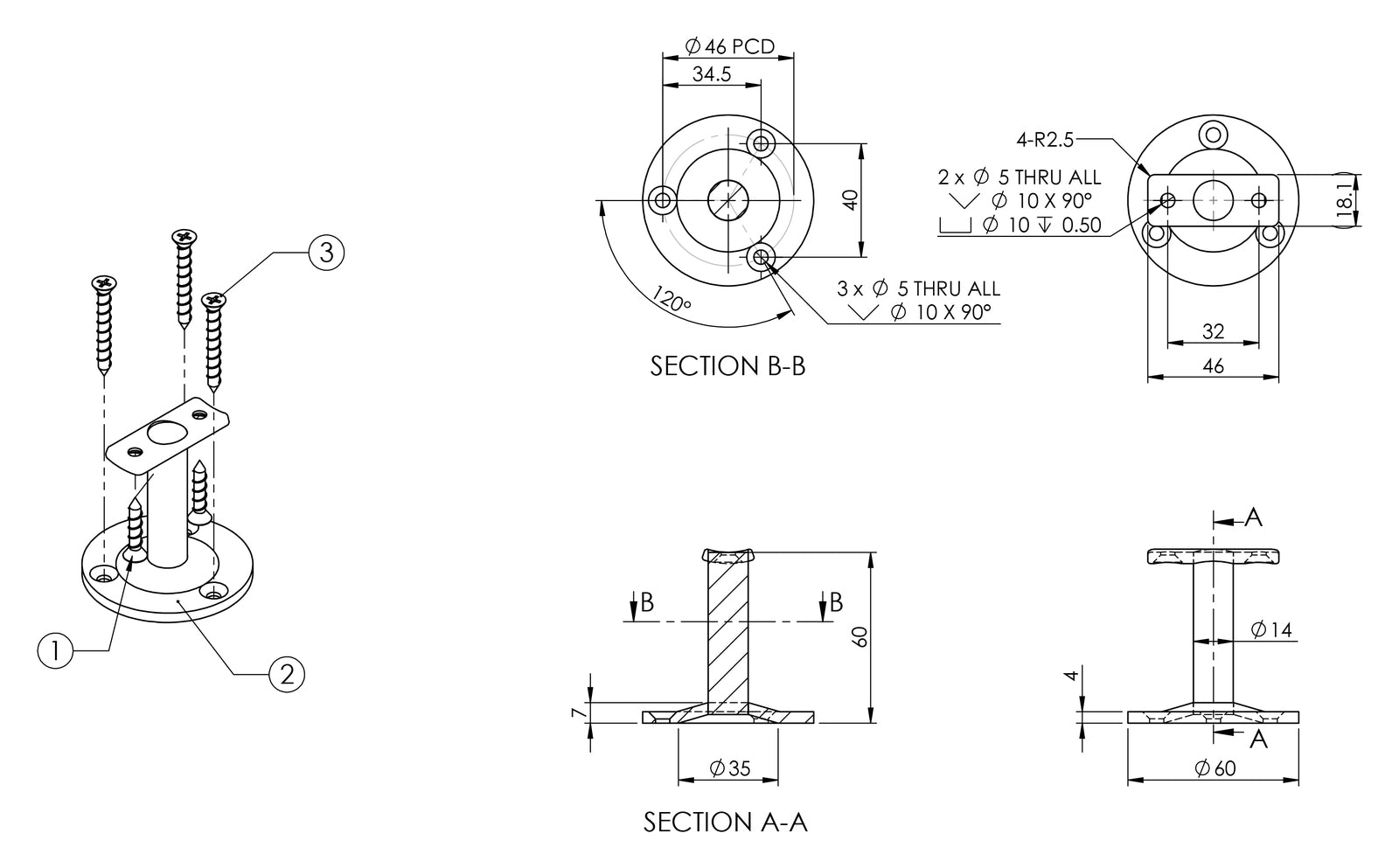 Emro Straight Exposed Bracket SS445 - Available in Curved Top and Flat Top