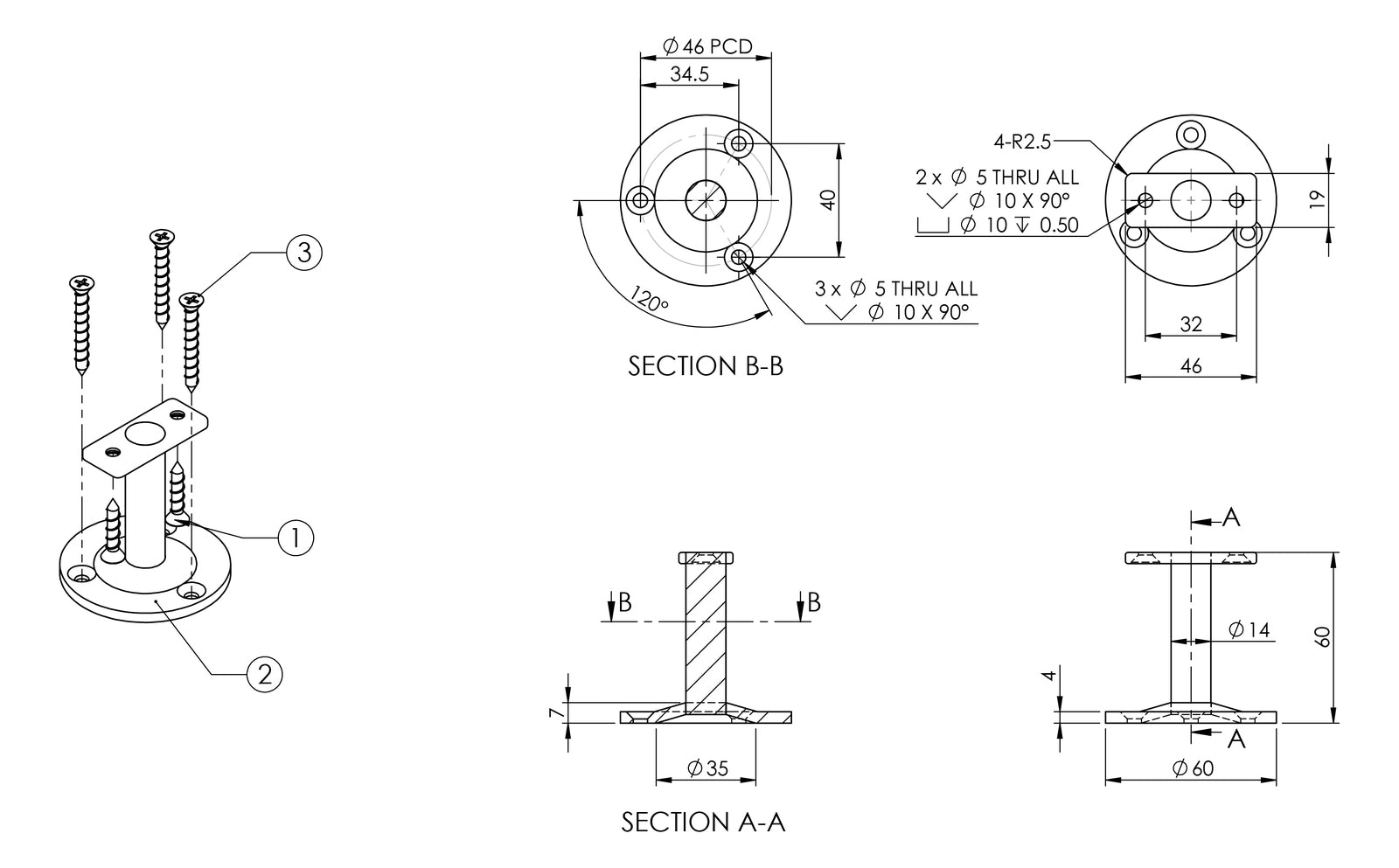 Emro Straight Exposed Bracket SS445 - Available in Curved Top and Flat Top