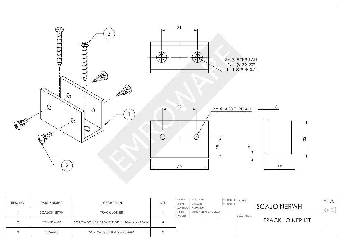 Emro Track Extension Joiner Kit - Available in Clear Anodised and White Finish
